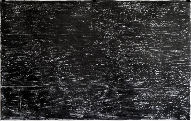 Les chevilles les poignets, table ancienne gravée, Emmanuel Aragon, frottage, graphite sur papier