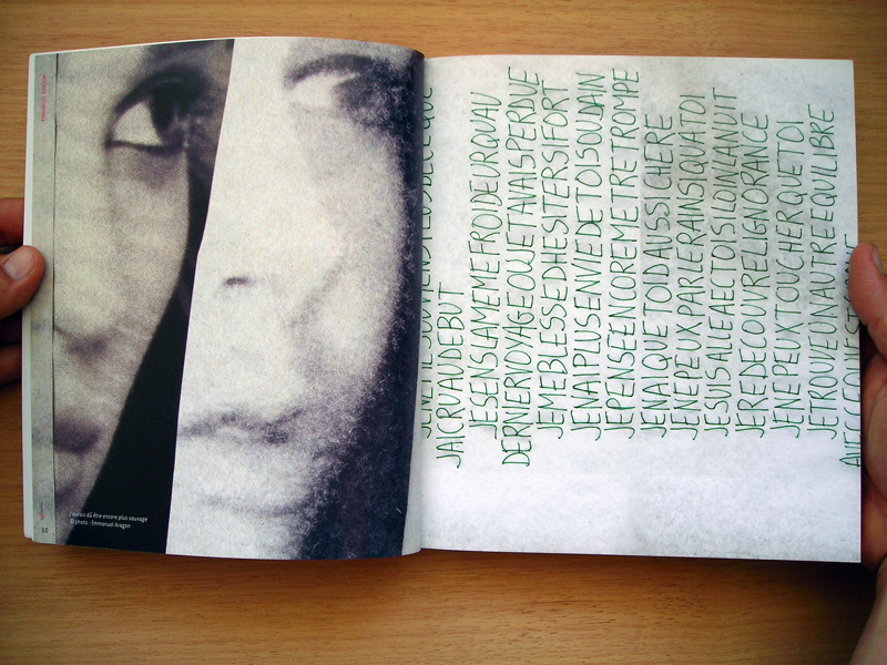 Je ne me souviens plus, double page personnelle dans le catalogue de l'exposition collective Affinités  aux Salines Royales  d'Arc-et-Senans, édition Pavé dans la MAre, Besançon, 2005, impression offset quadri, emmanuel ARAGON