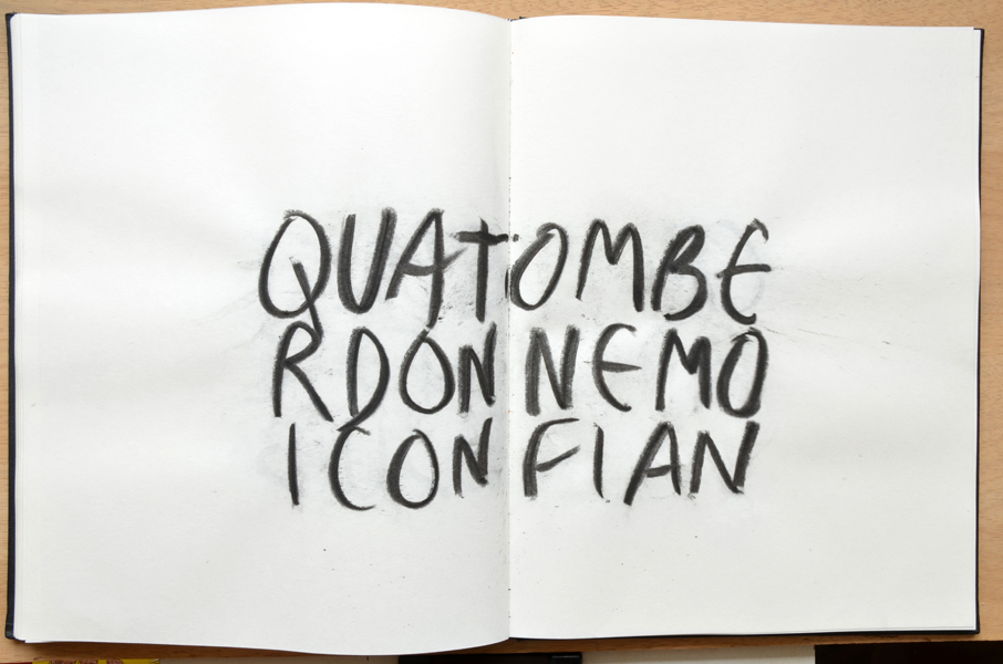 Tu es comme moi tu t'enfuis, charbon sur carnets, étude pour livre d'artiste, inédit, 2011, Emmanuel ARAGON