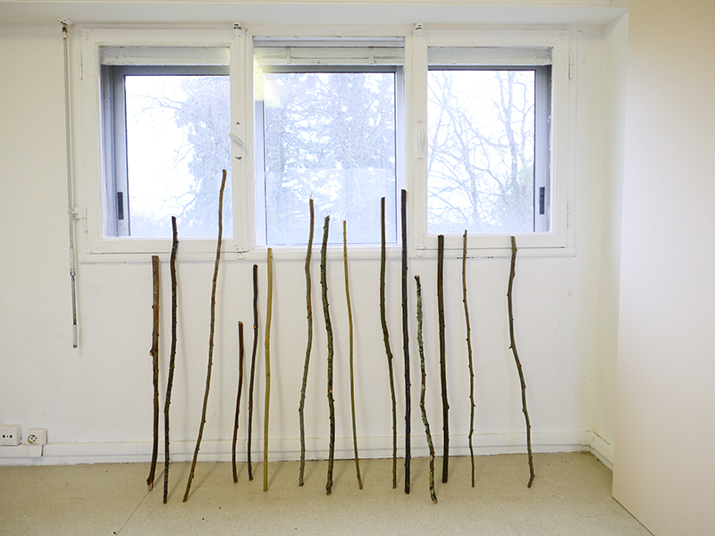 Chemin des bois enfouis, les bâtons dans l'atelier d'écriture, 2023, Emmanuel Aragon