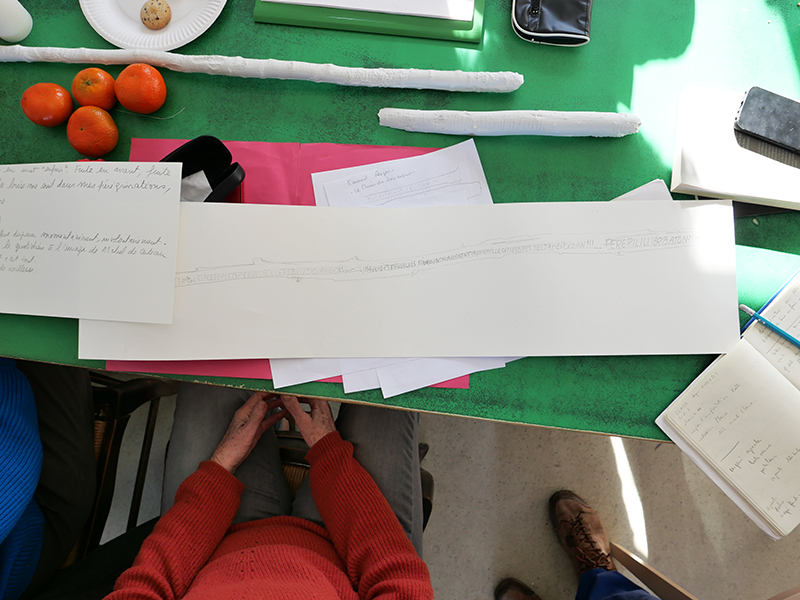 Atelier d'écriture, Chemin des bois enfouis, Lormont, conception Laurence de la Fuente et Emmanuel Aragon, 2023